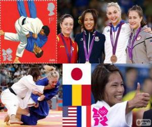 yapboz Podyumda Bayan Judo - 57 kg, Kaori Matsumoto (Japonya), Corina Căprioriu (Romanya) ve martı Malloy (ABD), Automne Pavia (Fransa) - Londra 2012-